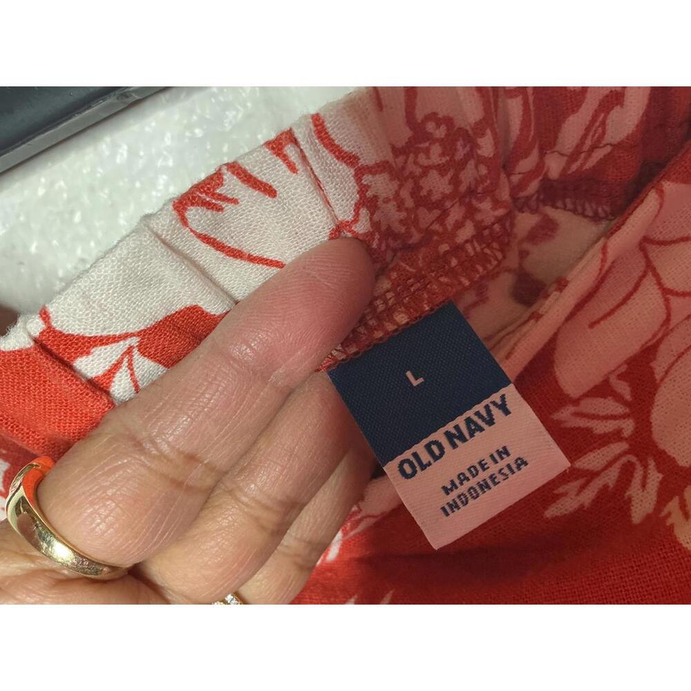 < Old Navy Red & White Floral Linen Blend Skirt > - Picture 2 of 3